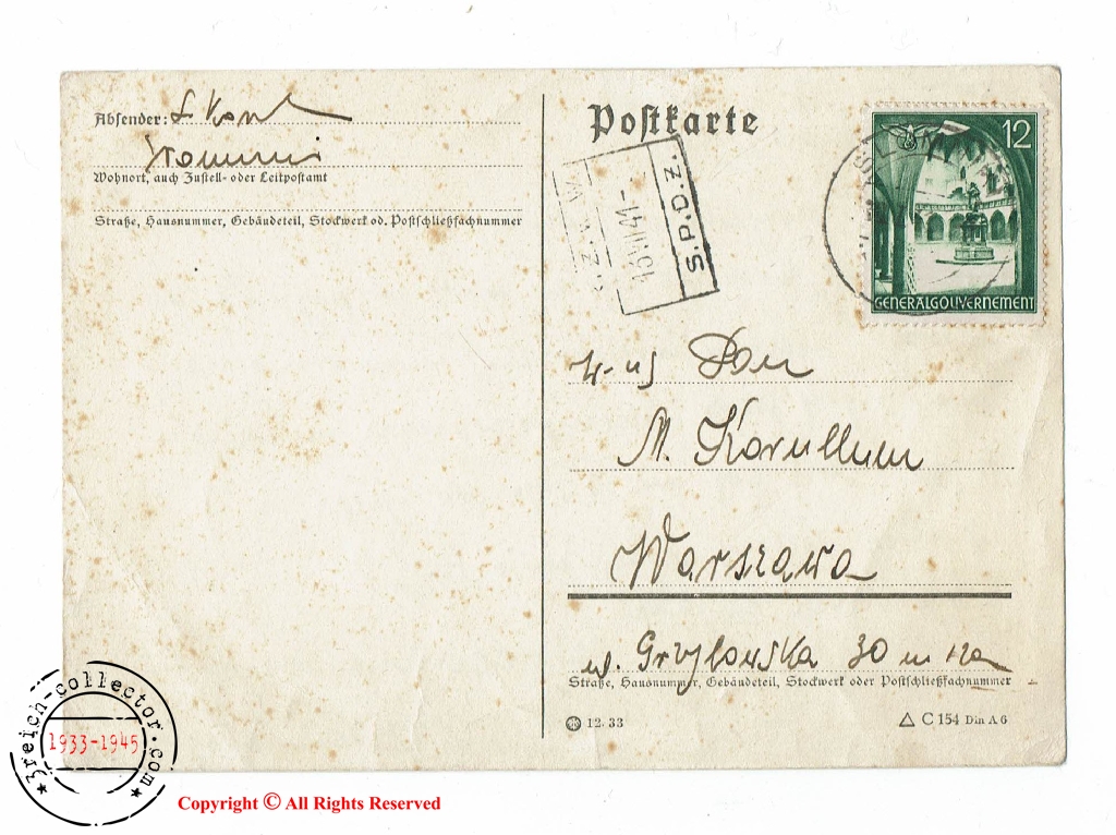 WW2 Concentration camp KL original items - Holocaust - Postcard sent from Ghetto Slomninki to ...