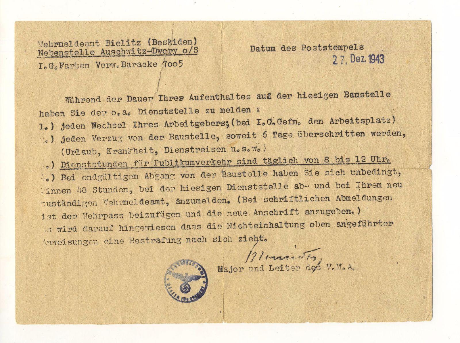 WW2 Concentration camp KL original items - IG Farben - Document issued ...