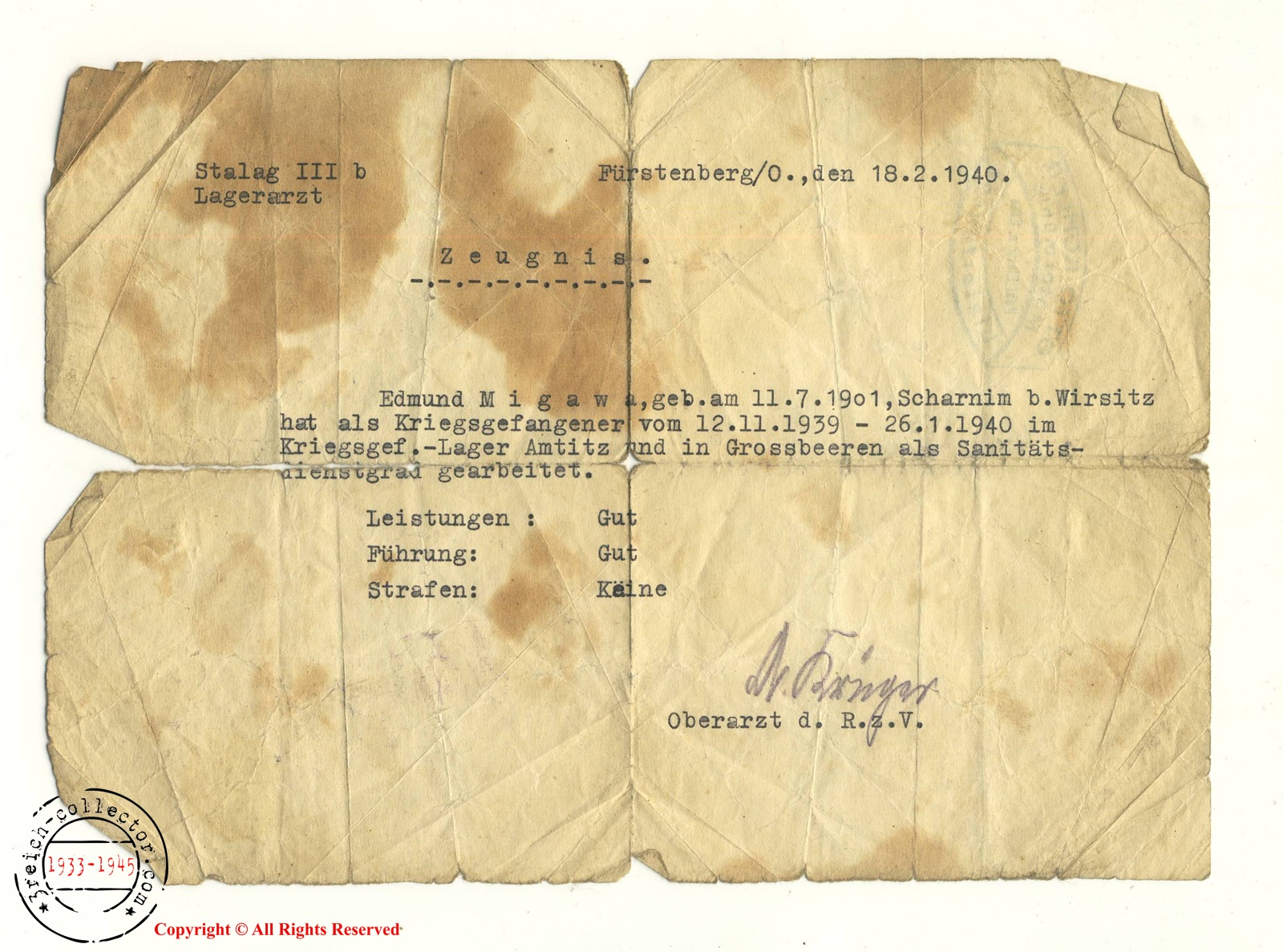 WW2 Concentration camp KL original items - WW II - Set of 3 documents ...